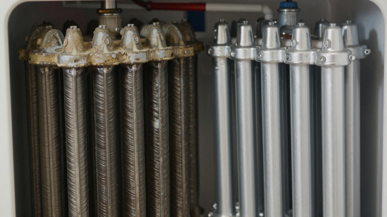 Comparison between a clogged and a clean boiler heat exchanger