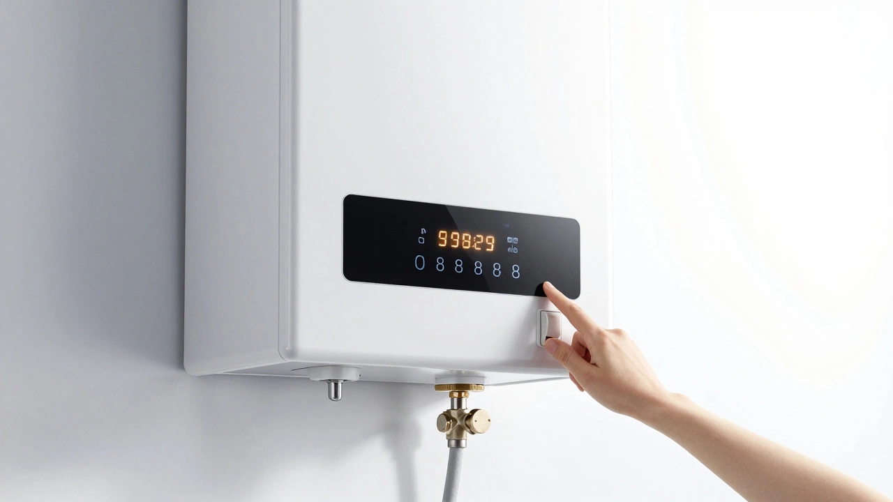 Digital display of a tankless water heater showing an error code.