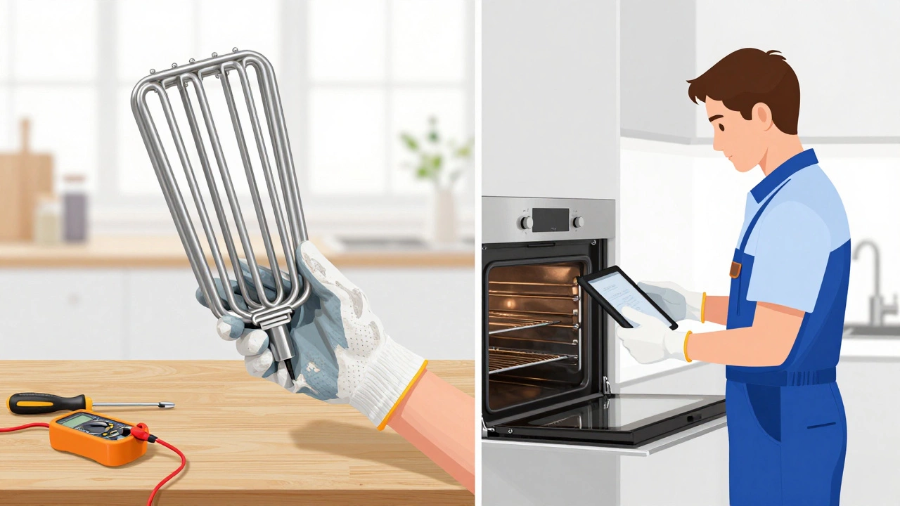 Comparison of DIY oven repair tools versus a professional technician at work