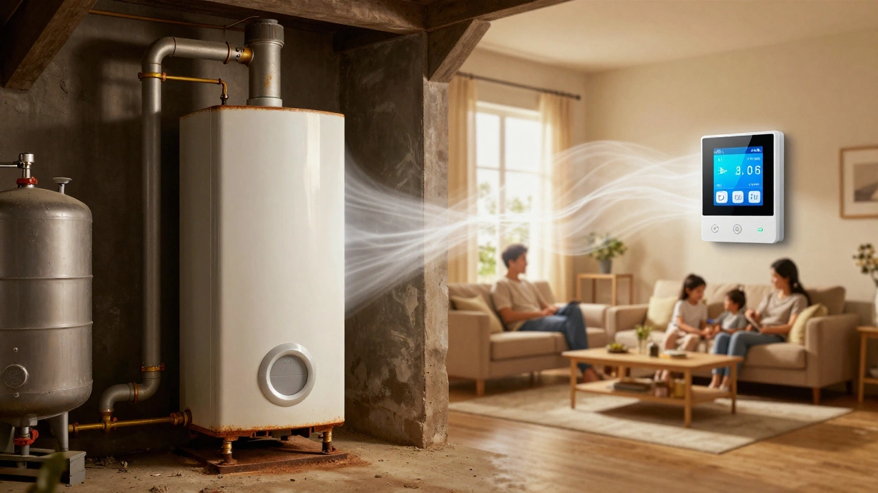 Comparison of old inefficient boiler vs modern efficient heating system