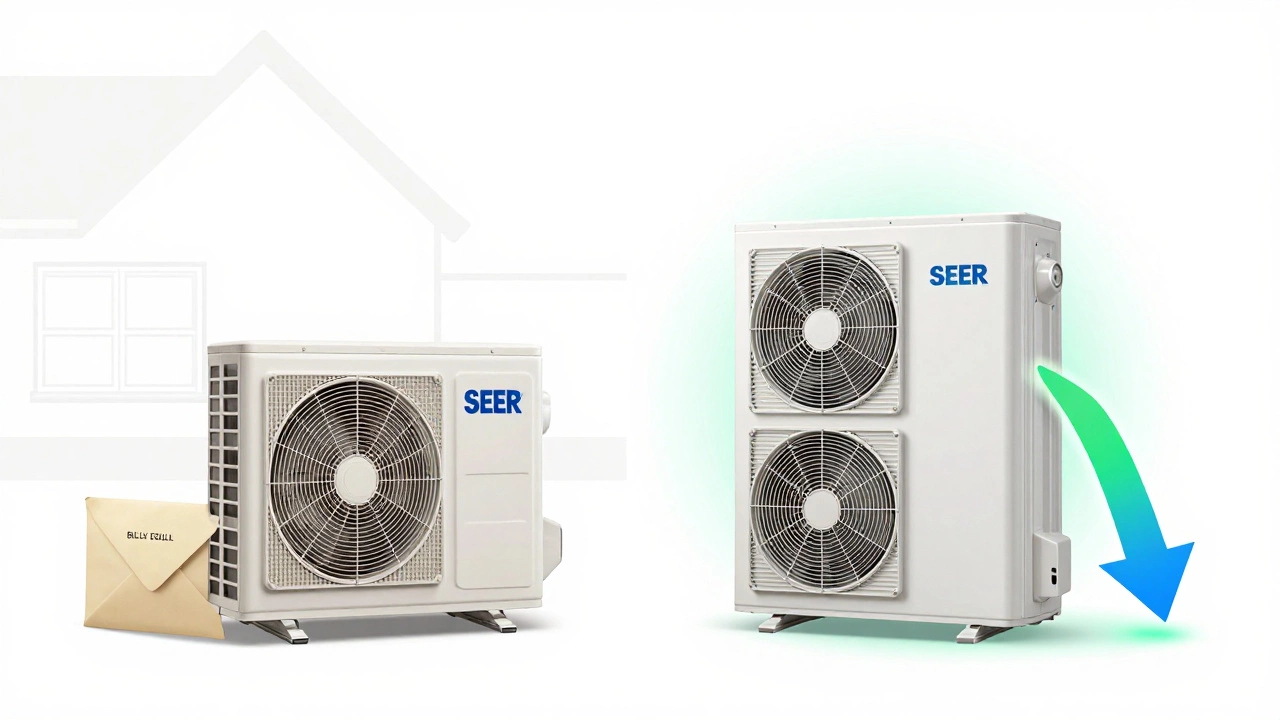 Comparison of old inefficient heat pump vs new efficient model