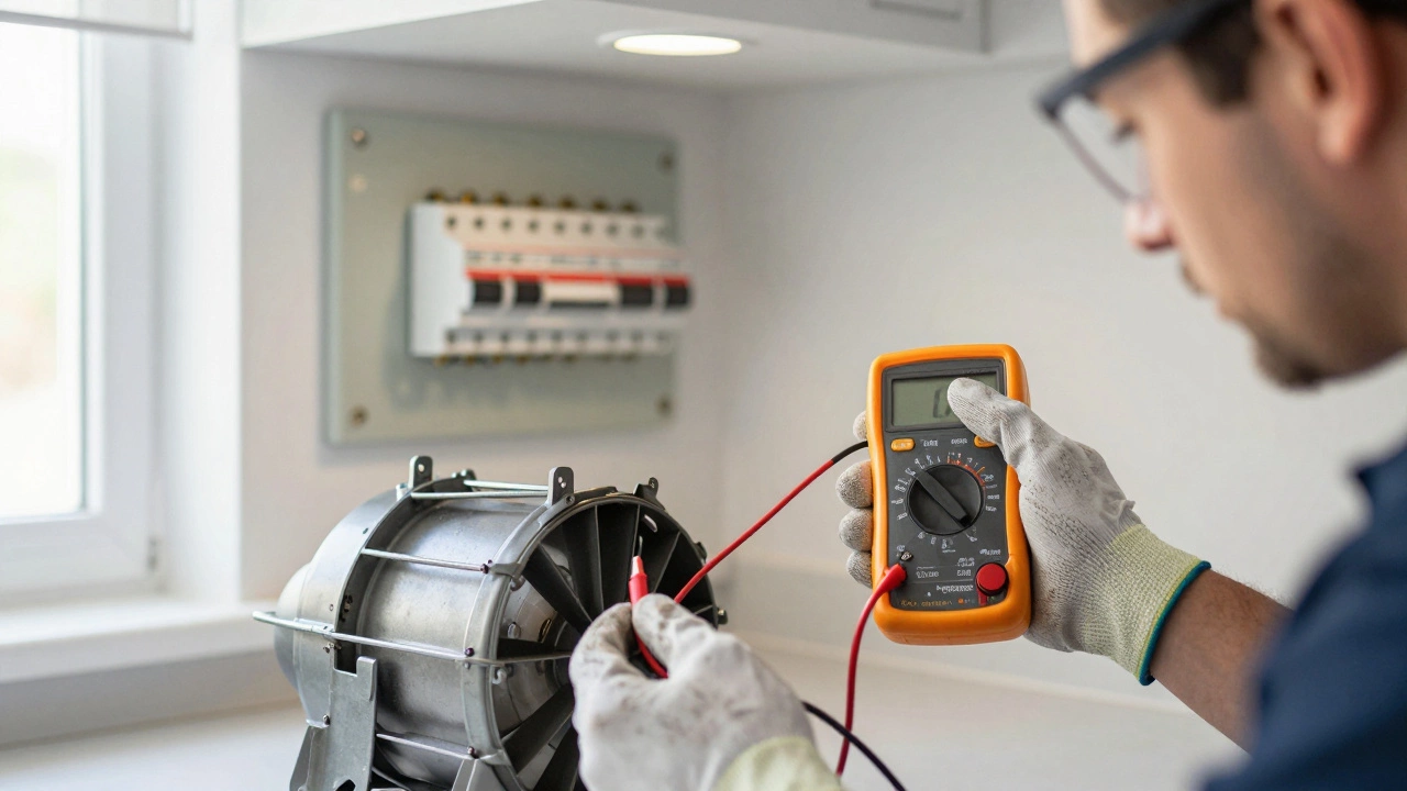 Person using multimeter to test extractor fan motor