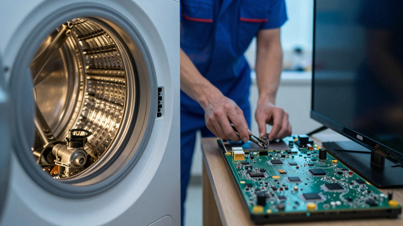 Comparison of mechanical washing machine parts versus electronic circuit boards
