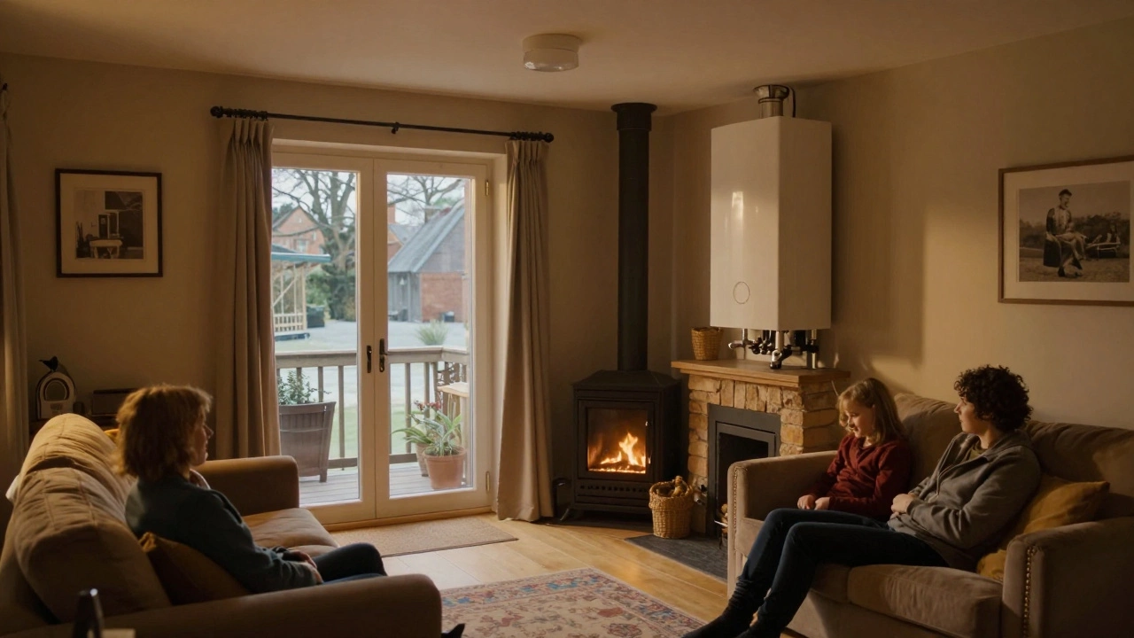 Warm cozy living room with comfortable family