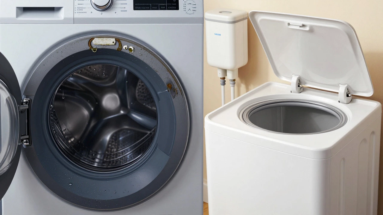 Comparison of moldy front-loader vs clean top-loader