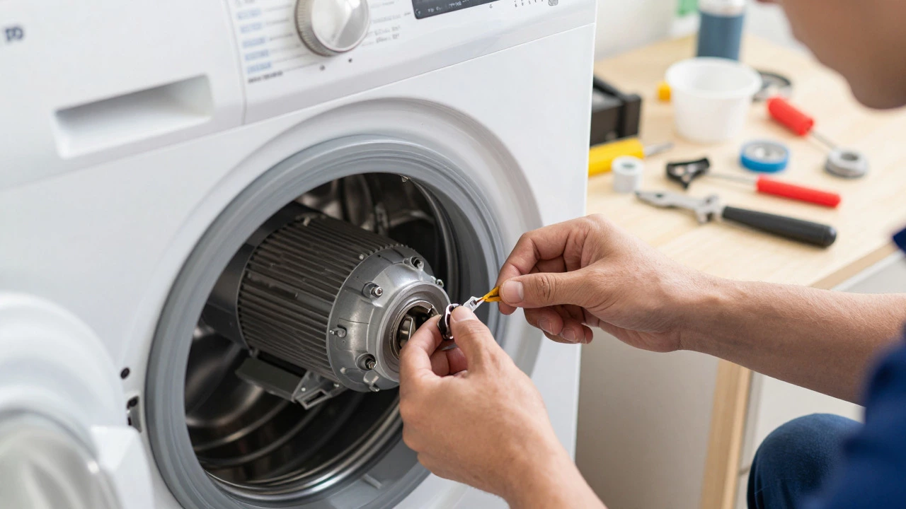Technician repairing accessible Whirlpool motor