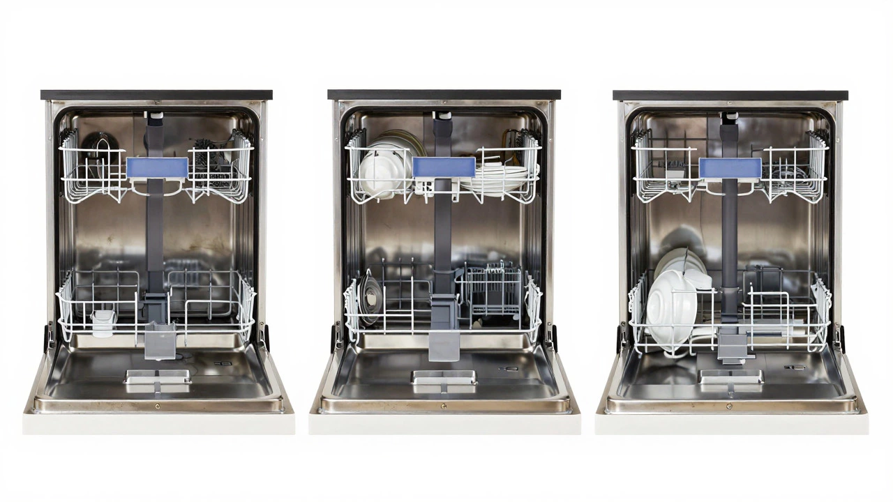 Comparison of budget, mid-range, and premium dishwasher interiors