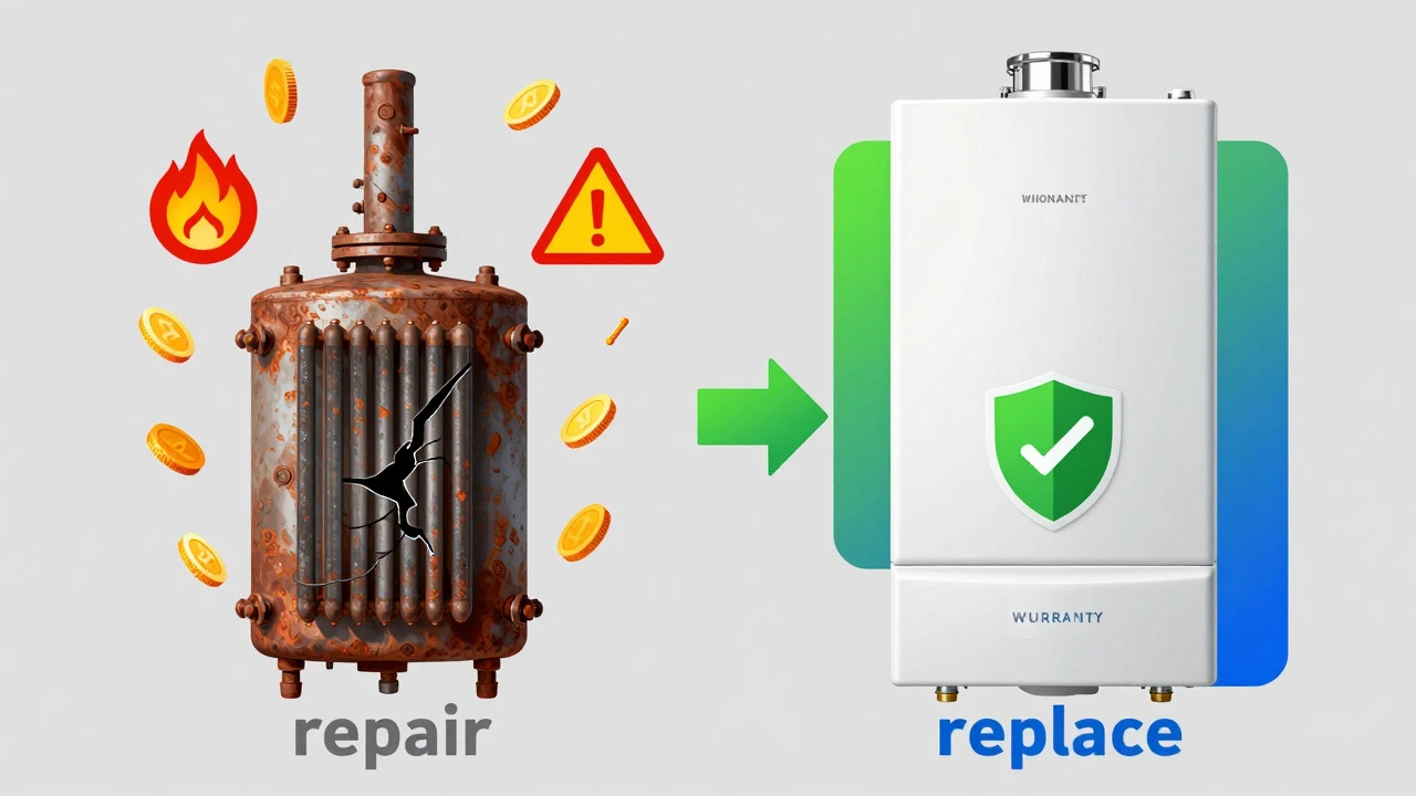 Comparison of old broken boiler vs new efficient model concept
