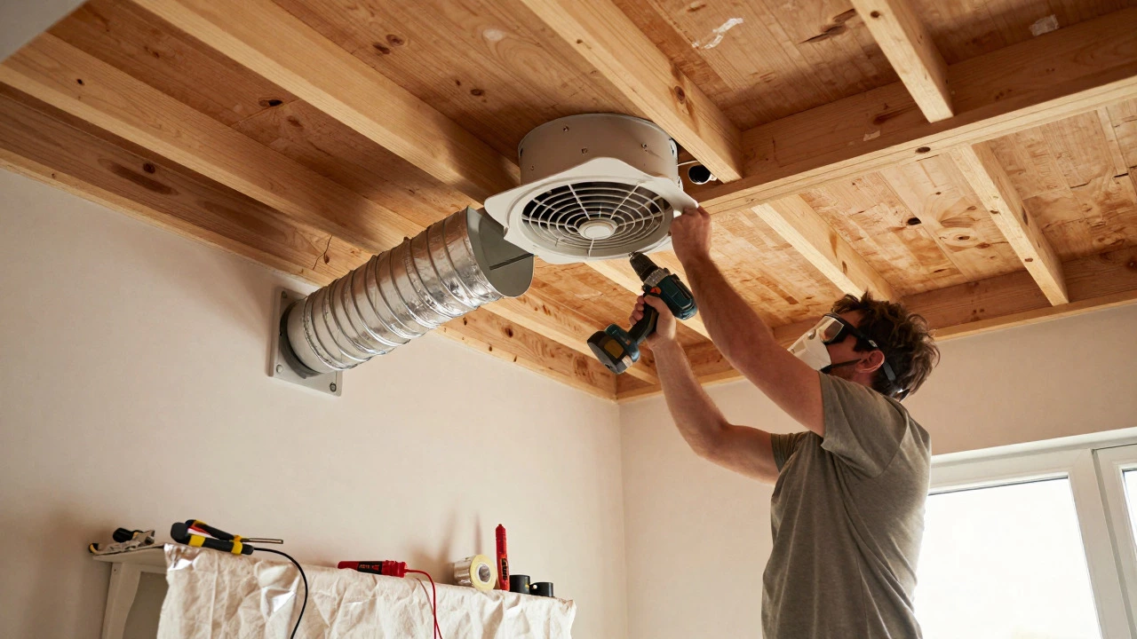 Homeowner installing a kitchen extractor fan and ductwork DIY style