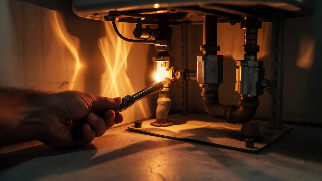 Lighting the pilot flame on a gas water heater burner
