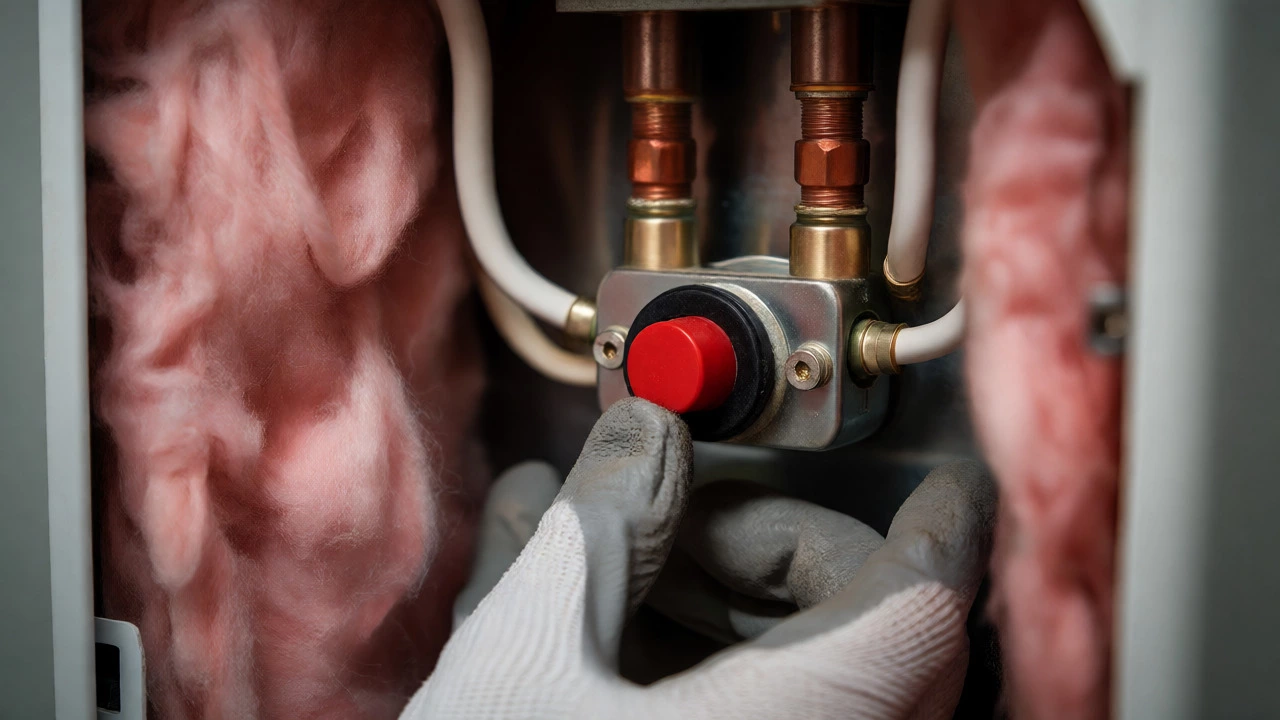 Pressing the red high-limit reset button inside a water heater