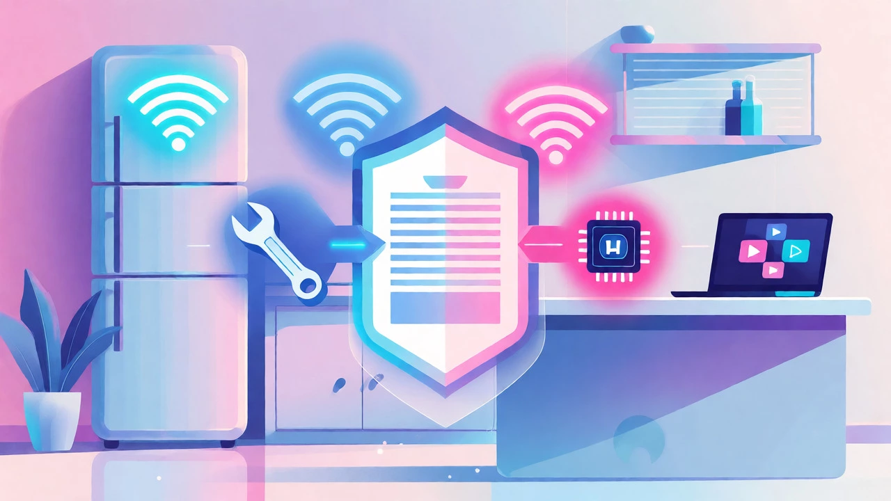 Conceptual illustration of smart fridge and laptop with separate repair tool icons