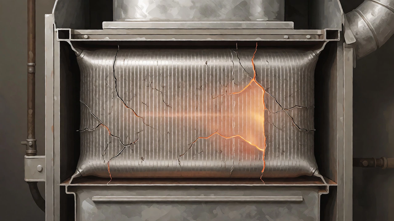 Cross-section of a cracked gas furnace heat exchanger